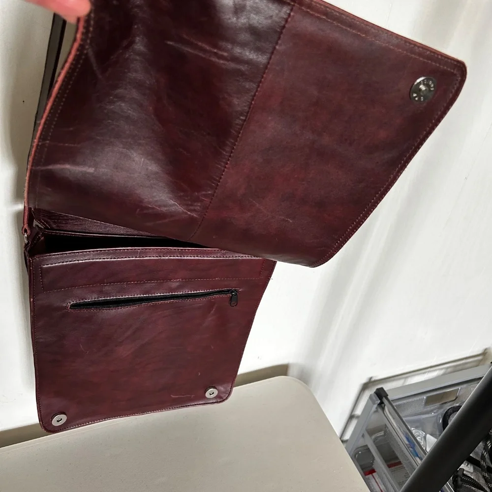 Burgundy Leather Messenger Bag - Unisex